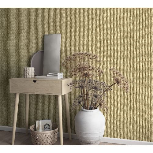 Praxis Vliesbehang Met Gevlochten Touw Print Naturel - Geel-beige