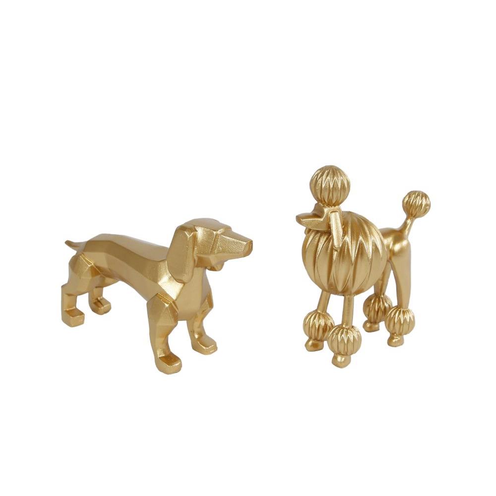 Merkloos Beeld Hond Kiki Polystone 12x3,8x6,2cm Goud