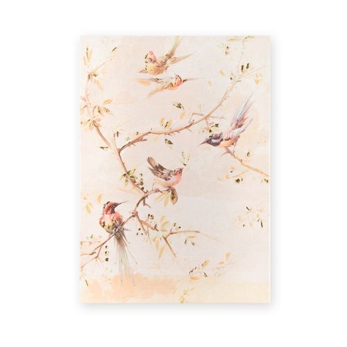 Merkloos Canvas Met Handgeschilderde Details - Sunset Birds - 70x50cm - Roze