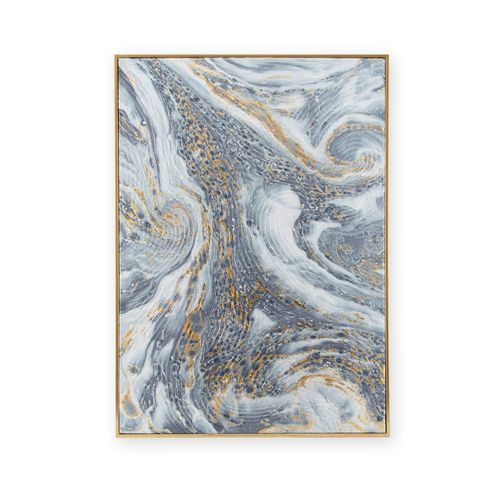 Merkloos Canvas Met Handgeschilderde Details - Marble Effect - 70x50cm - Blauw/goud