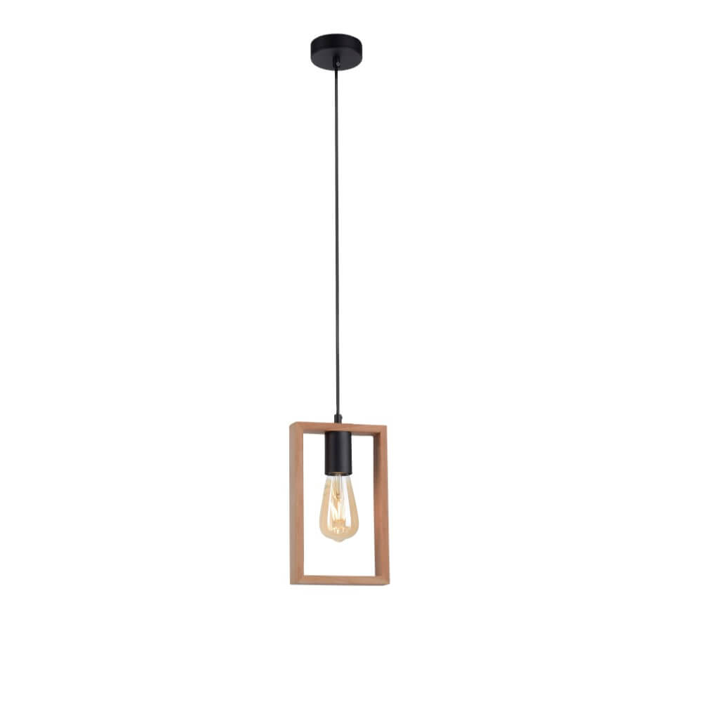 Just Light Pendelleuchte Frame in Schwarz und Natur-hell E27 1-flammig