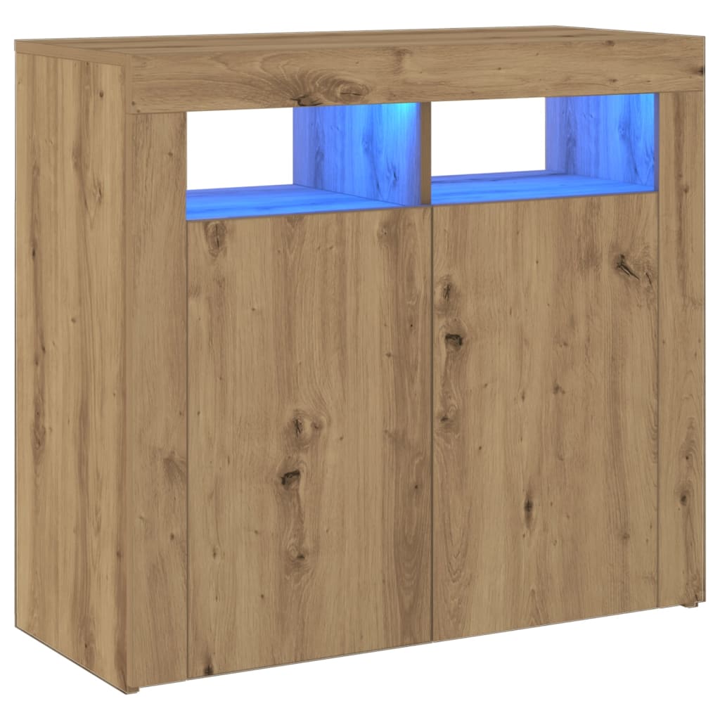 vidaXL Dressoir met LED 80x35x75 cm bewerkt hout artisanaal eiken