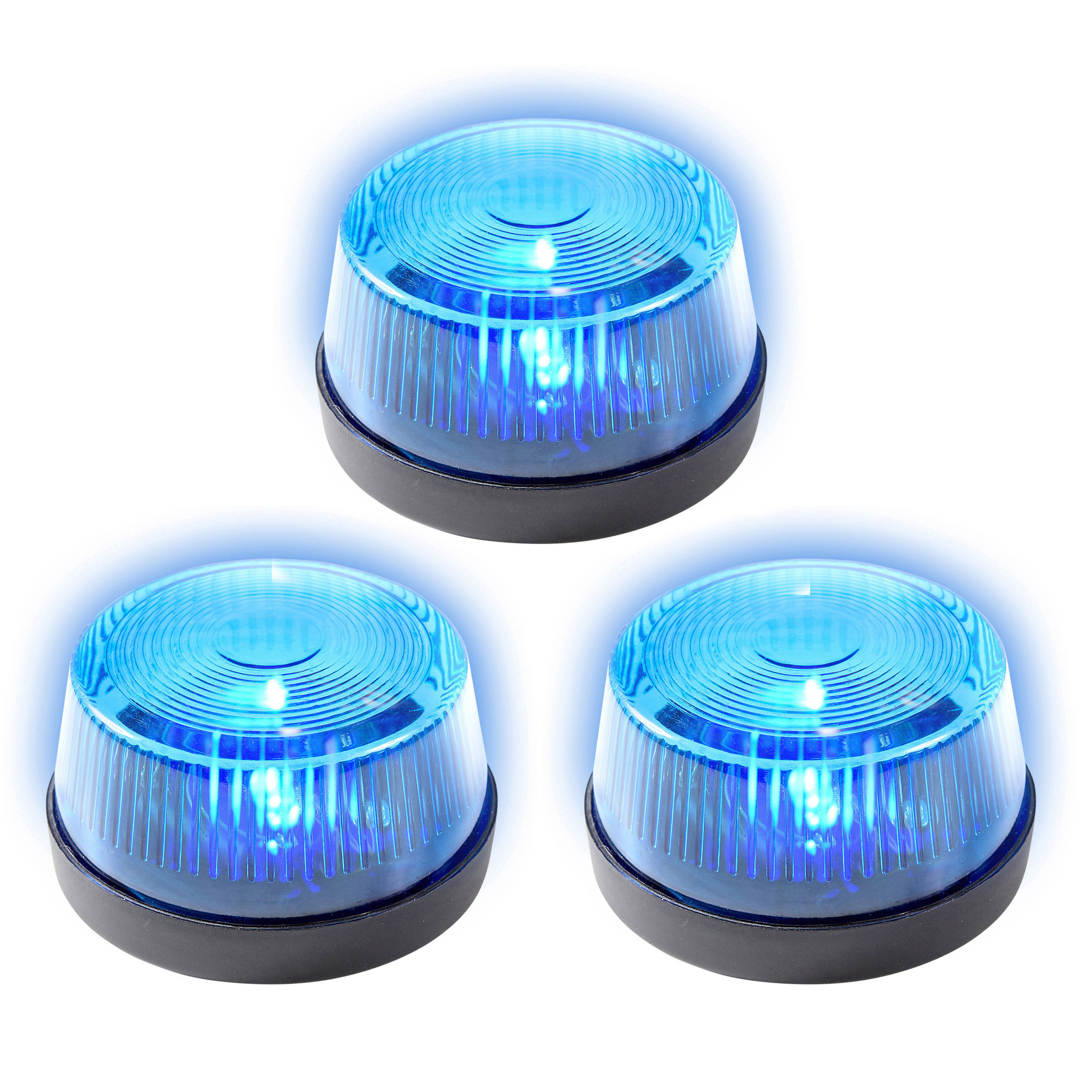 Widmann Set van 3x stuks blauwe politie LED zwaailampen/zwaailichten met sirene 7 cm -