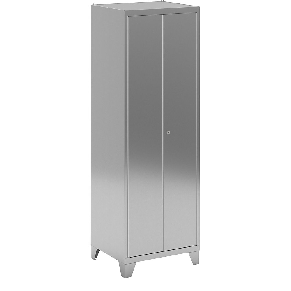 Roestvast stalen kast met kastpoten, magazijnkast met 4 legborden, hoogte x breedte x diepte = 1800 x 600 x 500 mm