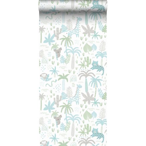 Sanders & Sanders Behang Jungle Dieren Groen, Blauw En Grijs - 53 Cm X 10 M - 640449