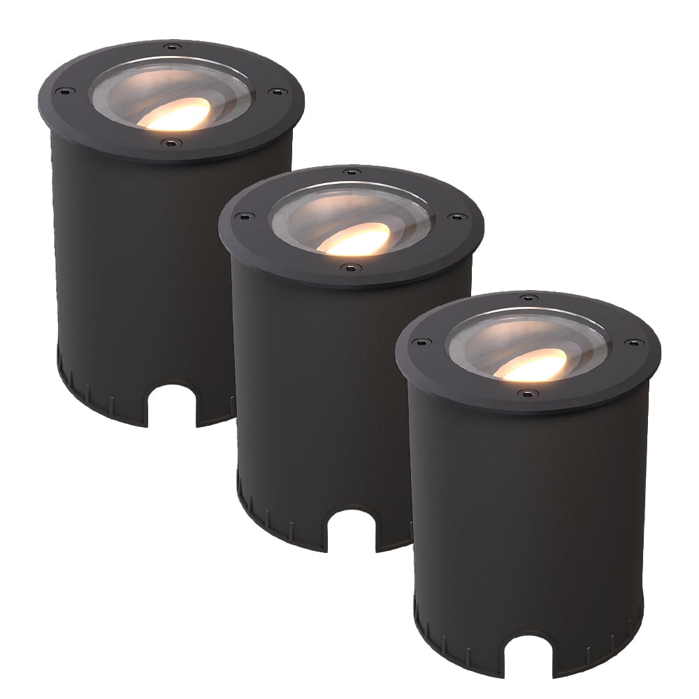 HOFTRONIC™ Set van 3 Lilly dimbare LED Grondspot - Kantelbaar - Overrijdbaar - Rond - 2700K warm wit - IP67 waterdicht - 3 jaar garantie - Zwart