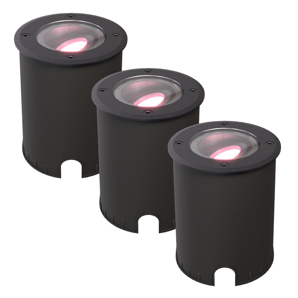 HOFTRONIC SMART Set van 3 Lilly smart Grondspot Zwart - Kantelbaar - Overrijdbaar - Rond - RGB + WW - WiFi + BLE - IP67 waterdicht - 3 jaar garantie