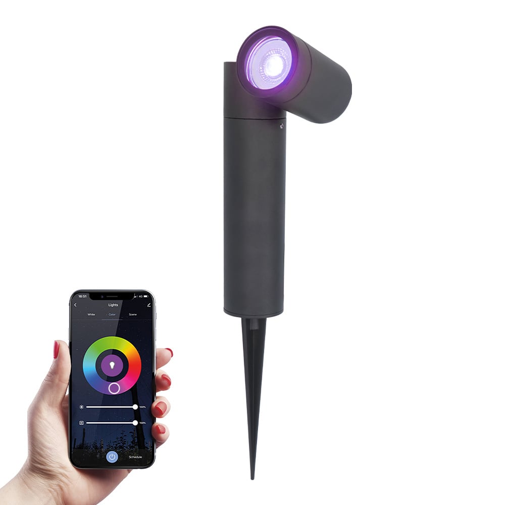 HOFTRONIC™ Pinero smart LED prikspot - RGBWW - WiFi & Bluetooth - GU10 fitting - Kantelbaar - Dimbaar via app - Tuinspot - Pinspot - Slimme verlichting - Google assistant & Amazon Alexa - IP65 v