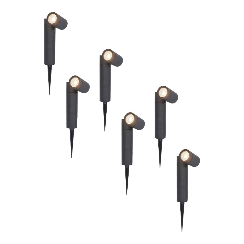 HOFTRONIC™ 6x Pinero dimbare LED prikspots - GU10 4000K neutraal wit - Kantelbaar - Tuinspot - Pinspot - IP65 voor buiten - Zwart