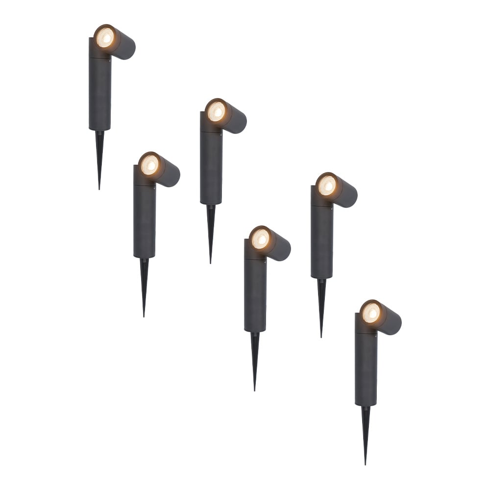 HOFTRONIC™ 6x Pinero dimbare LED prikspots - GU10 2700K warm wit - Kantelbaar - Tuinspot - Pinspot - IP65 voor buiten - Zwart