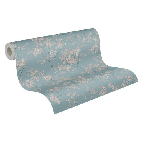 A.S. Création Behang Bloemetjes Blauw, Beige En Turquoise - 53 Cm X 10,05 M