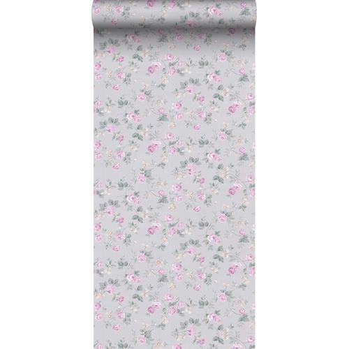 Sanders & Sanders Behang Bloemen Vergrijsd Groen En Roze - 53 Cm X 10 M - 640402