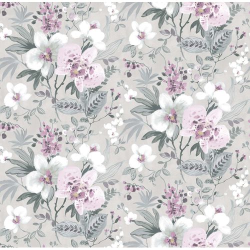 Sanders & Sanders Behang Bloemen Vergrijsd Groen En Paars - 53 Cm X 10 M - 640390