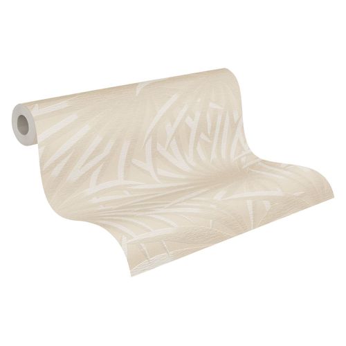 A.S. Création Behang Palmbladeren Beige En Wit - 53 Cm X 10,05 M - As-393382