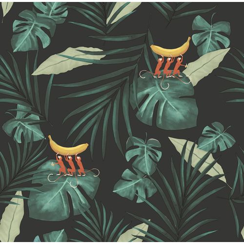 Walls4You Behang Apen En Jungle Bladeren Donkergroen - 53 Cm X 10 M - 640347