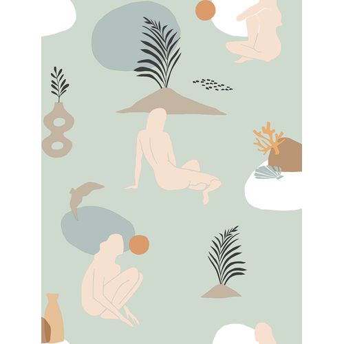 Walls4You Behang Menselijke Silhouetten Vergrijsd Groen - 53 Cm X 10 M - 640351