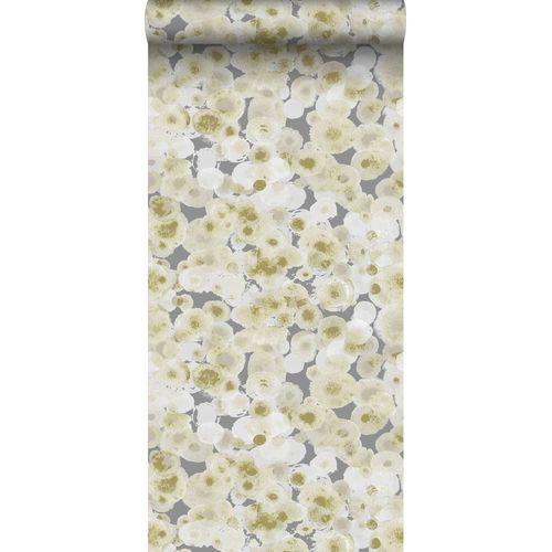 Sanders & Sanders Behang Aquarel Luchtbellen Khaki Groen En Grijs - 53 Cm X 10 M