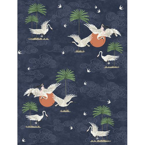 Walls4You Behang Kraanvogels Donkerblauw En Bruin - 53 Cm X 10 M - 640341