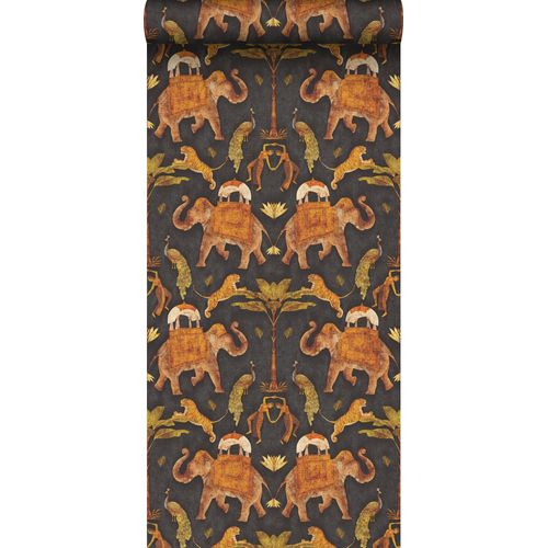 Sanders & Sanders Behang Olifanten Bruin En Donkergroen - 53 Cm X 10 M - 640496