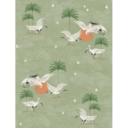 Walls4You Behang Kraanvogels Groen - 53 Cm X 10 M - 640343