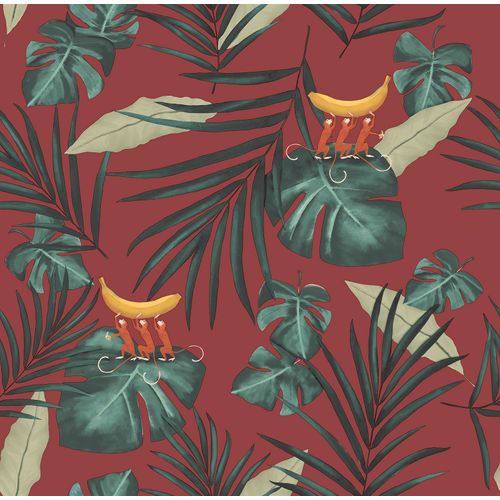 Walls4You Behang Apen En Jungle Bladeren Rood En Groen - 53 Cm X 10 M - 640348