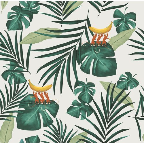 Walls4You Behang Apen En Jungle Bladeren Groen En Beige - 53 Cm X 10 M - 640346