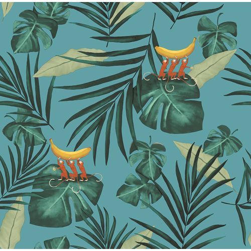 Walls4You Behang Apen En Jungle Bladeren Groen En Blauw - 53 Cm X 10 M - 640345