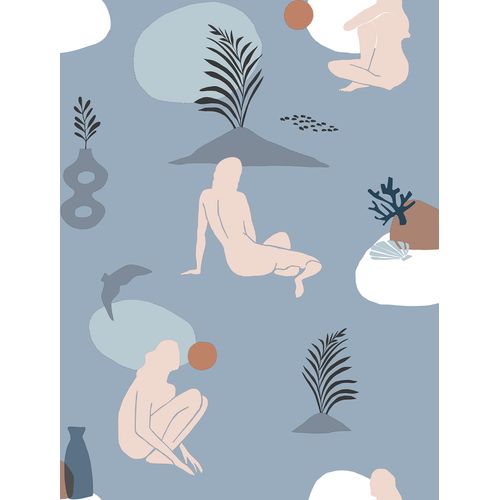 Walls4You Behang Menselijke Silhouetten Vergrijsd Blauw - 53 Cm X 10 M - 640349