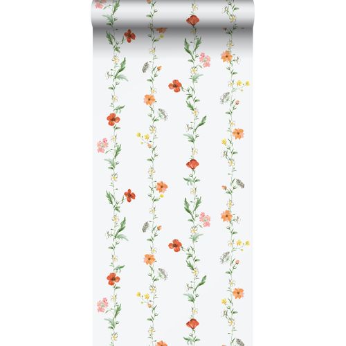 Sanders & Sanders Behang Bloemen Oranje, Groen En Wit - 53 Cm X 10 M - 640174