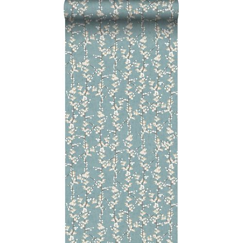 Sanders & Sanders Behang Bloesemtak Vergrijsd Blauw En Wit - 53 Cm X 10 M - 640179