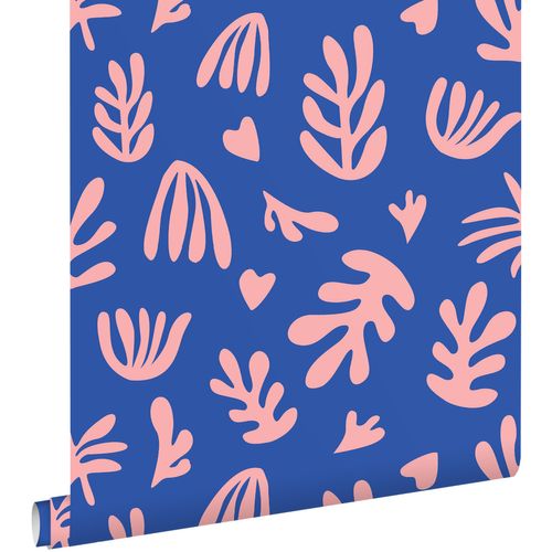 ESTAhome Behang Planten In Matisse Stijl Blauw En Roze - 50 X 900 Cm - 131022