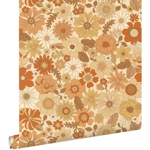 ESTAhome Behang Retro Bloemen Oranje - 50 X 900 Cm - 130963