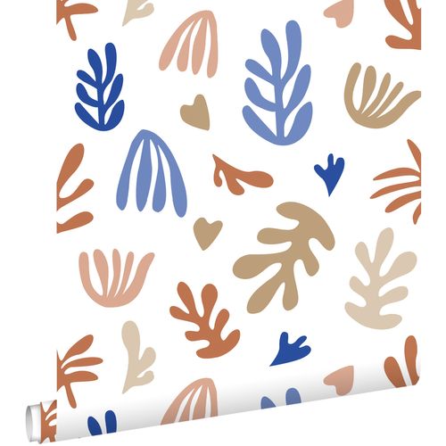 ESTAhome Behang Planten In Matisse Stijl Beige, Terracotta En Blauw - 50 X 900 Cm