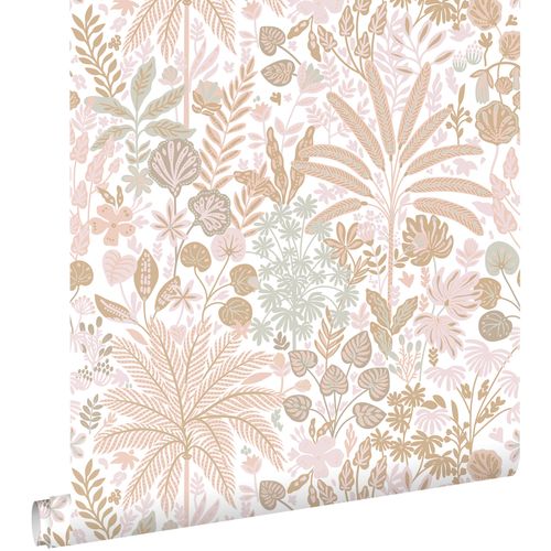 ESTAhome Behang Tropische Bladeren En Bloemen Pastel Roze - 50 X 900 Cm - 130942