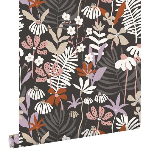 ESTAhome Behang Tropische Bladeren En Bloemen Grijs En Meerkleurig - 50 X 900 Cm