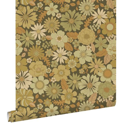 ESTAhome Behang Retro Bloemen Vergrijsd Groen - 50 X 900 Cm - 130967