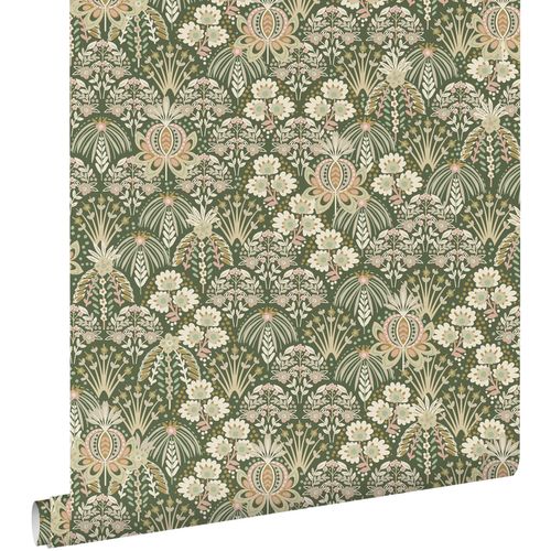 ESTAhome Behang Vintage Bloemen In Art Nouveau Stijl Donkergroen - 50 X 900 Cm