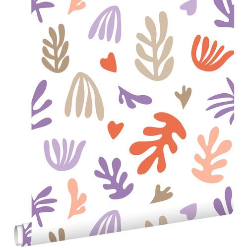 ESTAhome Behang Planten In Matisse Stijl Beige, Oranje En Paars - 50 X 900 Cm