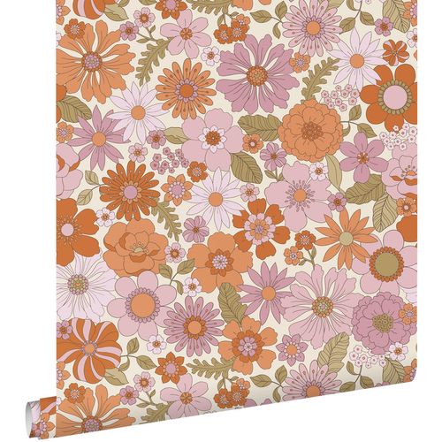 ESTAhome Behang Retro Bloemen Paars En Oranje - 50 X 900 Cm - 130961