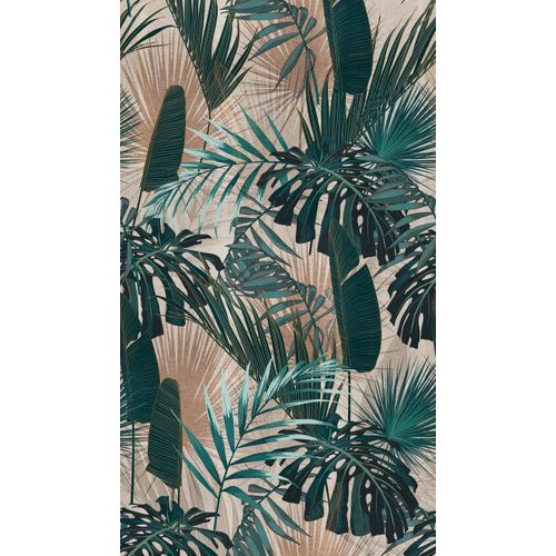 Livingwalls Behang Jungle-motief Groen, Beige, Petrolblauw En Grijs - 159 X 280 Cm