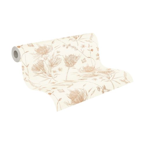 Livingwalls Behang Bloemen Wit, Bruin, Beige En Oranje - 53 Cm X 10,05 M - As-394271