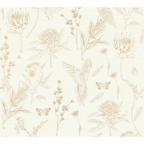 Livingwalls Behang Bloemen Wit, Bruin, Beige En Oranje - 53 Cm X 10,05 M - As-394291