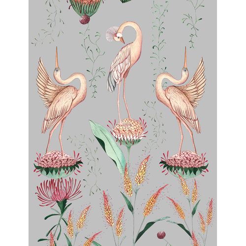 Walls4You Behang Kraanvogels Grijs En Roze - 53 Cm X 10 M - 640150