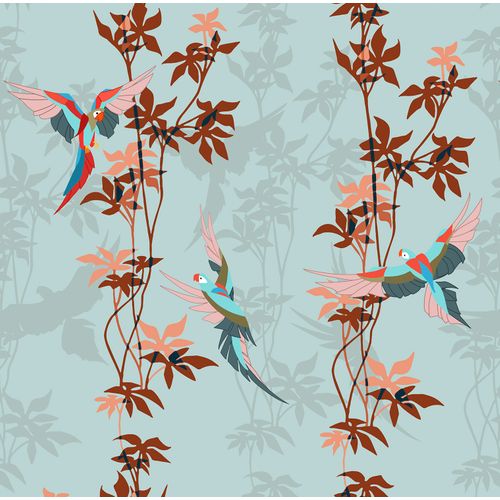 Walls4You Behang Tropische Planten Turquoise En Terracotta - 53 Cm X 10 M - 640109