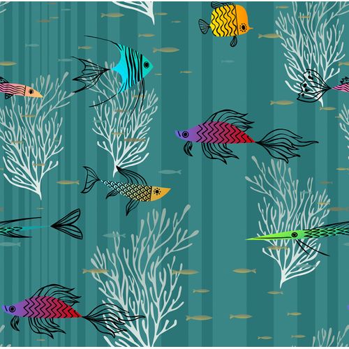 Walls4You Behang Vissen Zeegroen En Meerkleurig - 53 Cm X 10 M - 640134