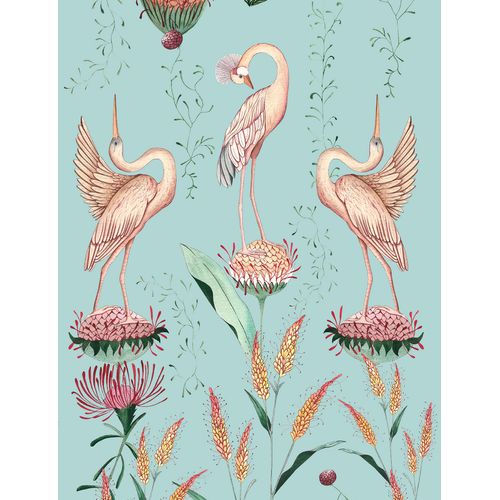 Walls4You Behang Kraanvogels Turquoise En Roze - 53 Cm X 10 M - 640148