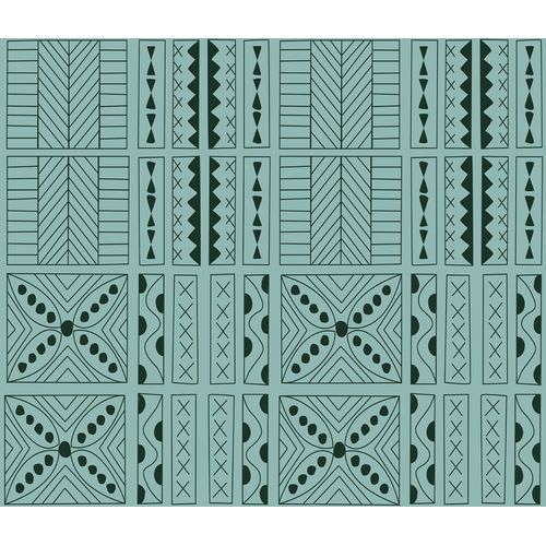 Walls4You Behang Etnisch Motief Turquoise En Zwart - 53 Cm X 10 M - 640142