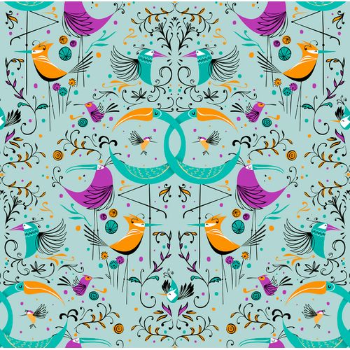 Walls4You Behang Vogels Turquoise, Oranje En Paars - 53 Cm X 10 M - 640128