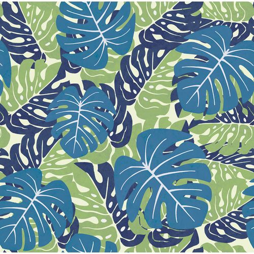 Walls4You Behang Palmbladeren Vergrijsd Blauw En Vergrijsd Groen - 53 Cm X 10 M