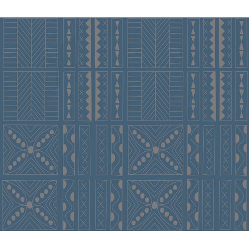 Walls4You Behang Etnisch Motief Vergrijsd Donker Blauw En Grijs - 53 Cm X 10 M